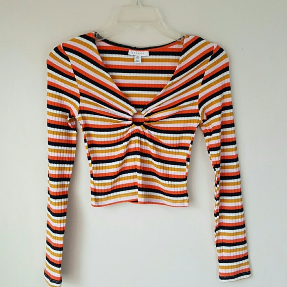 NWT TOPSHOP Stripe Ribbed Crop Top-Size 4 - Picture 2 of 7